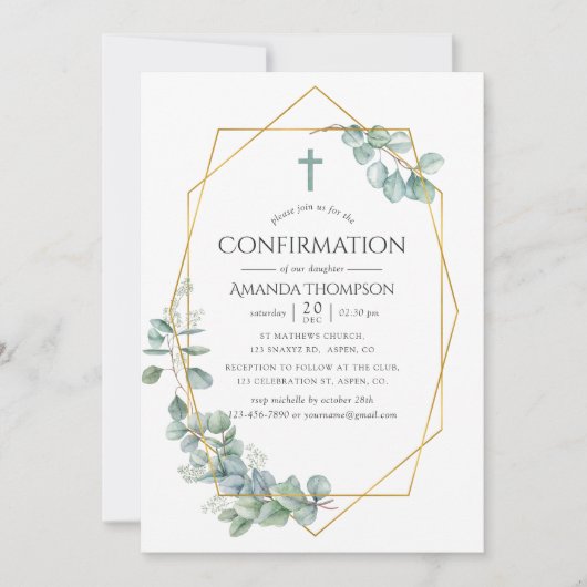 Geometrische Eukalyptusbestätigung Einladung (Vorderseite)