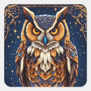 Geometrische Eule für Kunstliebhaber & Geschenk Quadratischer Aufkleber