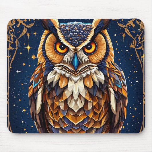 Geometrische Eule mit lebhaften Farben Mousepad (Vorne)