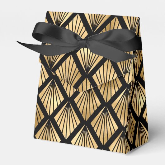 Geometrische Fans aus Gold und Black Art Deco Geschenkschachtel (Vorderseite)