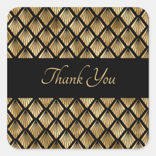 Geometrische Fans des eleganten Goldes und Schwarz Quadratischer Aufkleber