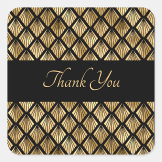 Geometrische Fans des eleganten Goldes und Schwarz Quadratischer Aufkleber