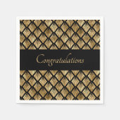 Geometrische Fans des eleganten Goldes und Schwarz Serviette (Vorderseite)