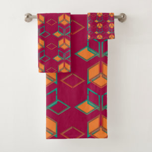 Geometrische farbblockierte moderne Motive Badhandtuch Set