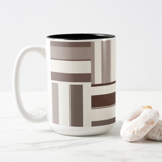 Geometrische FarbblockRechtecke - braun und beige Zweifarbige Tasse (Mit Donut)