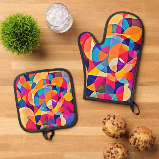 Geometrische Farbenbewegung Ofenhandschuh & Topflappen-Set (Oben Unten)