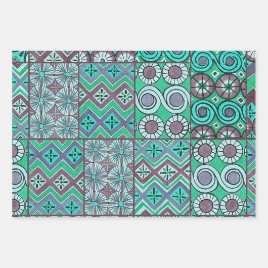 Geometrische farbenfrohe antike ägyptische Grafik Geschenkpapier Set (Vorderseite 2)