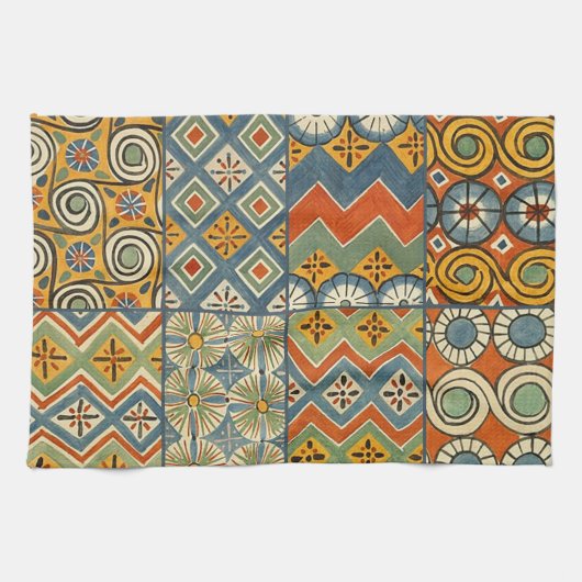 Geometrische farbenfrohe antike ägyptische Grafik Geschirrtuch (Horizontal)