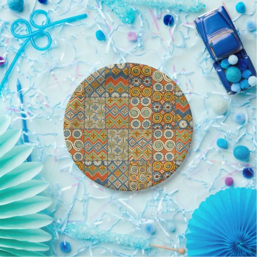 Geometrische farbenfrohe antike ägyptische Grafik Pappteller (Party)