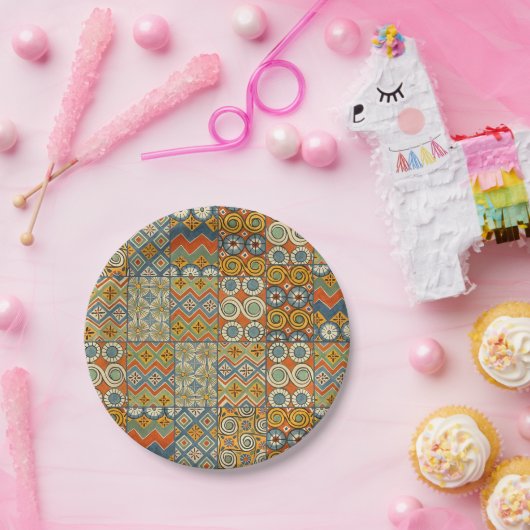 Geometrische farbenfrohe antike ägyptische Grafik Pappteller (Party)