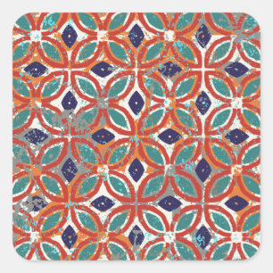 Geometrische Fliesen: ethnischer Vintager Hintergr Quadratischer Aufkleber