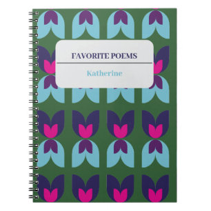 Geometrische Floral Tulip Green & Navy Customize Notizblock