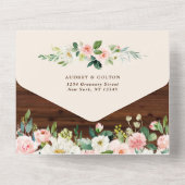 Geometrische, florale Hochzeit aus Holz All In One Einladung (Rückseite)