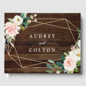 Geometrische, florale Hochzeit aus Holz Gästebuch (Vorderseite)