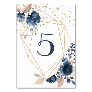 Geometrische florale marineblaue Wasserfarbe Tisch Tischnummer