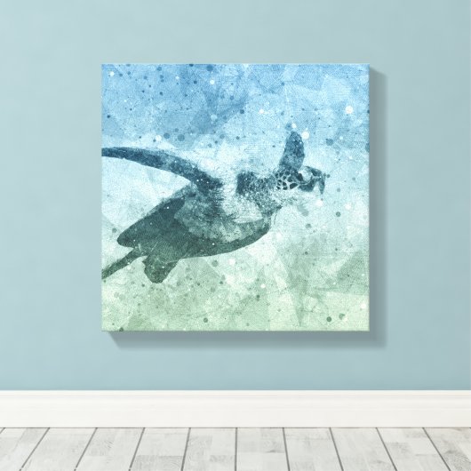 Geometrische Flying Green Sea Turtle Leinwanddruck (Insitu (Holzboden))