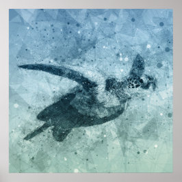 Geometrische Flying Green Sea Turtle | Poster