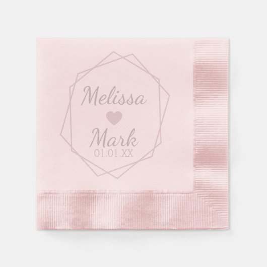 Geometrische Form und Herzmonogramm Rosa Neapel Serviette (Vorderseite)