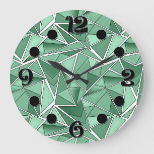 Geometrische Formen abstraktes grünes Muster Große Wanduhr