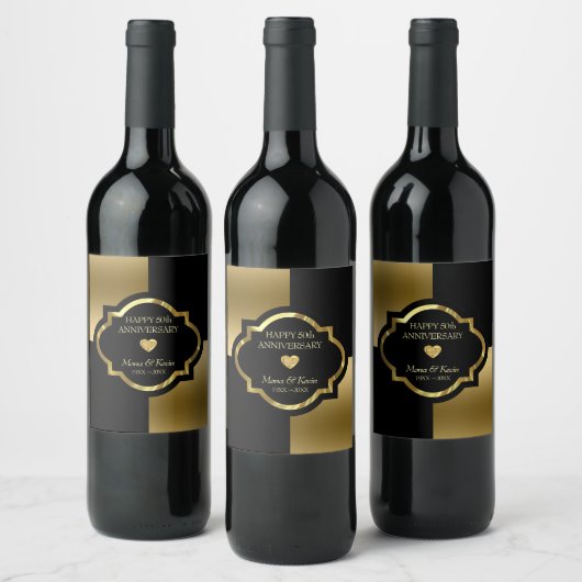 Geometrische Formen aus Schwarz und Gold Weinetikett (Flaschen)