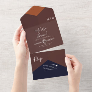 Geometrische Formen Dunkle Töne Hochzeit   All In One Einladung