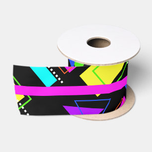 GEOMETRISCHE FORMEN GEMUSTERT NEON RETRO 80'S FASH SATINBAND