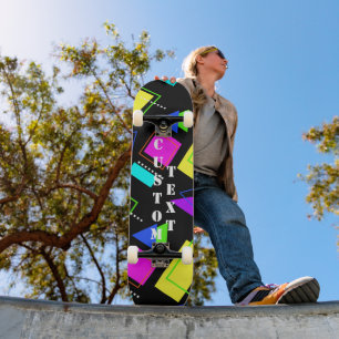 GEOMETRISCHE FORMEN GEMUSTERT NEON RETRO 80'S FASH SKATEBOARD