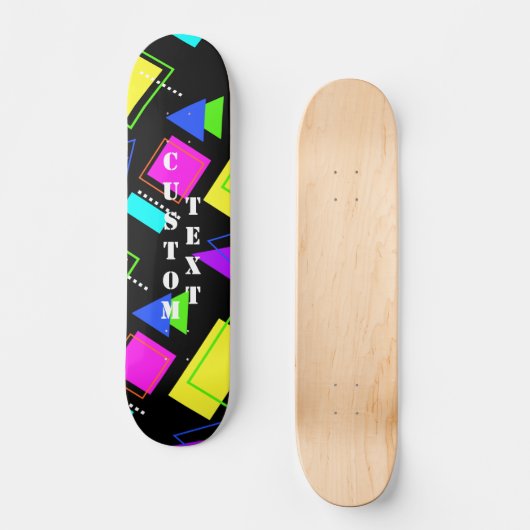 GEOMETRISCHE FORMEN GEMUSTERT NEON RETRO 80'S FASH SKATEBOARD (Vorderseite)