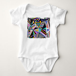 Geometrische Formen im Retro: farbenfroh Vintag. Baby Strampler