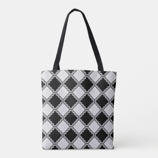 Geometrische Formen in Schwarz und Grau Tasche (Rückseite)