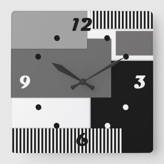 geometrische Formen in Schwarz und Weiß Quadratische Wanduhr (Vorderseite)
