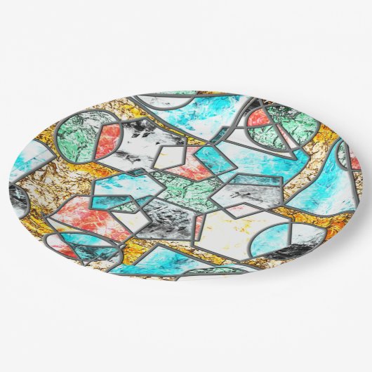 Geometrische Formen mit seltsamen weißlichen Textu Pappteller (Schrägansicht)