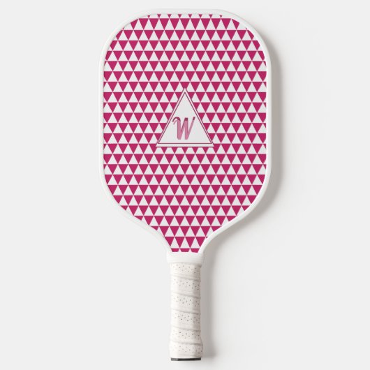 Geometrische Formen Rosa und Weiß Moderne Monogram Pickleball Schläger (Vorderseite)