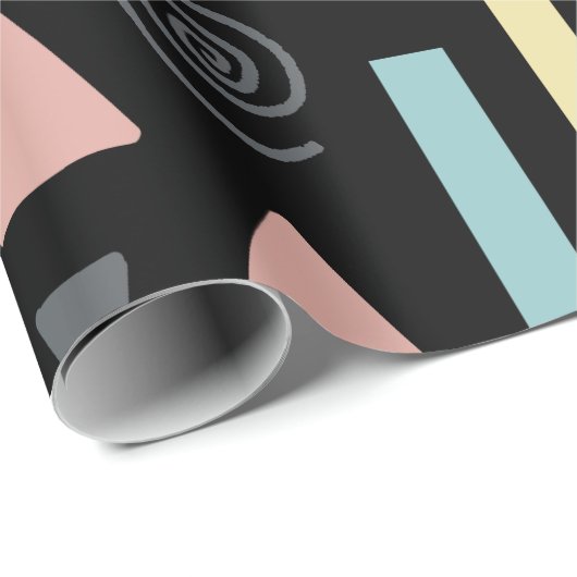 Geometrische Formen, schwarzes Muster Geschenkpapier (Rolleneckpunkt)