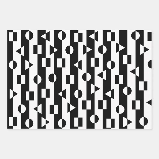 Geometrische Formen Schwarzweiß-Muster Geschenkpapier Set (Vorderseite)