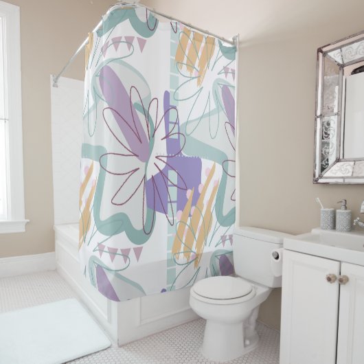 Geometrische Formen und Blume auf Weiß. Duschvorhang (Beispiel)