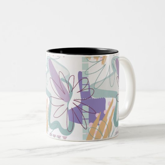 Geometrische Formen und Blume auf Weiß. Zweifarbige Tasse (VorderseiteRechts)
