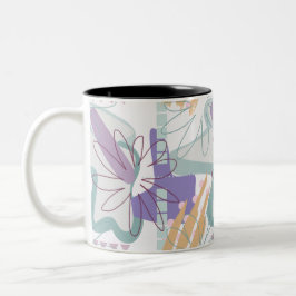 Geometrische Formen und Blume auf Weiß. Zweifarbige Tasse