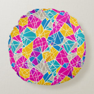 Geometrische Formen und Linien in lebendiger Farbe Rundes Kissen