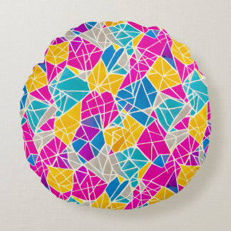 Geometrische Formen und Linien in lebendiger Farbe Rundes Kissen