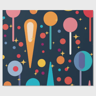 Geometrische Formen und Sterne auf schwarzem Hinte Geschenkpapier