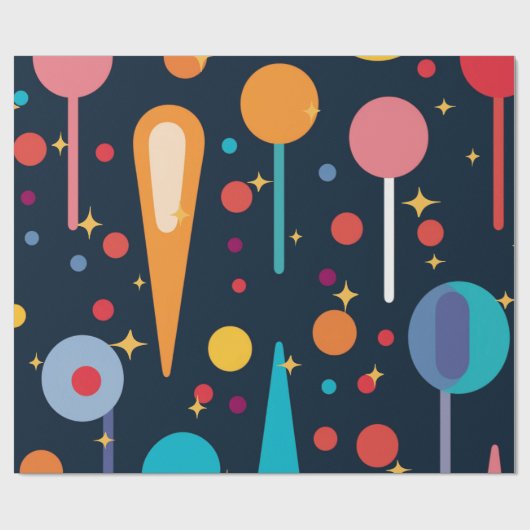 Geometrische Formen und Sterne auf schwarzem Hinte Geschenkpapier (Flach)