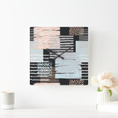 Geometrische Formen und Streifen Quadratische Wanduhr (Zuhause)