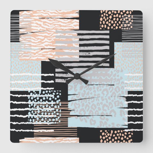 Geometrische Formen und Streifen Quadratische Wanduhr (Vorderseite)