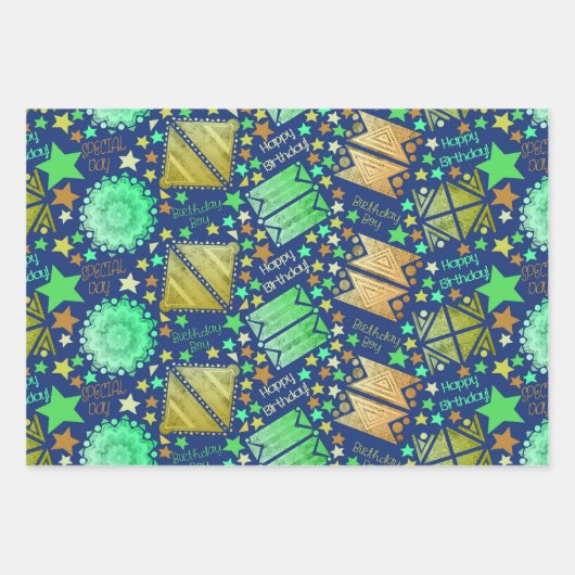 Geometrische Formen Weiß Blau Schwarz Geschenkpapier Set (Vorderseite 2)