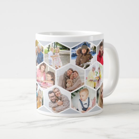 Geometrische FotoCollage 17 Picture Silver Gray Jumbo-Tasse (Vorderseite Rechts)