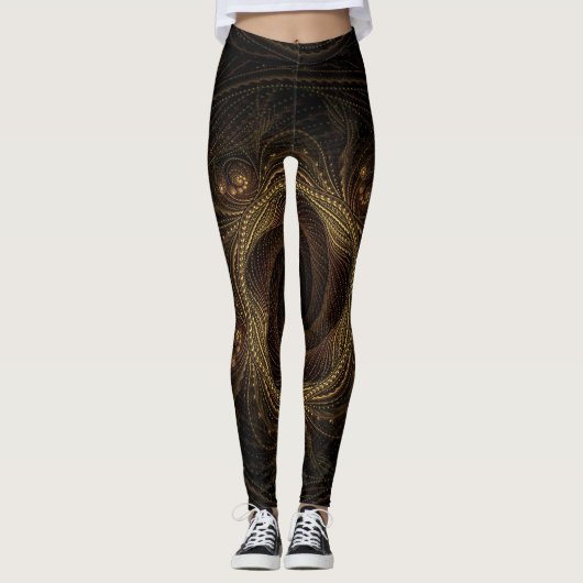 Geometrische Fraktale Schwarz-Braun-Elegant Leggings (Vorderseite)