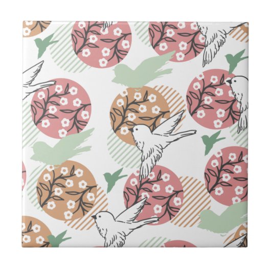 Geometrische Frühlingsart und Tiermuster Art Fliese (Vorderseite)