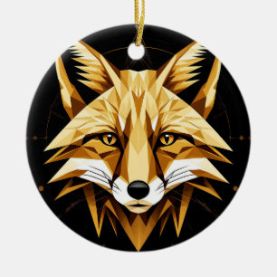 Geometrische Fuchsdarstellung mit goldenen Tönen Keramik Ornament