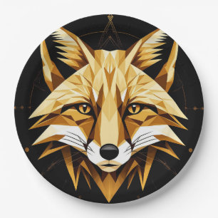 Geometrische Fuchsdarstellung mit goldenen Tönen Pappteller